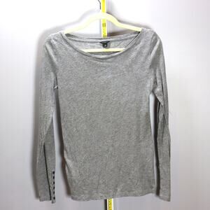 Ann Taylor Gray Long Sleeve Top Button Cuff Tee Size‎ Small Soft Stretch